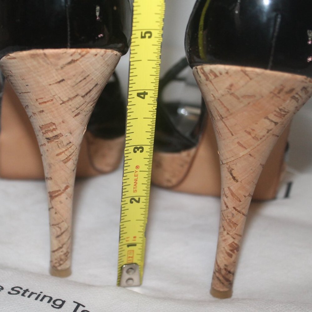 $385 Stuart Weitzman Exsling Patent Leather Strappy Cork Heels Sandals Real Real - Picture 5 of 7